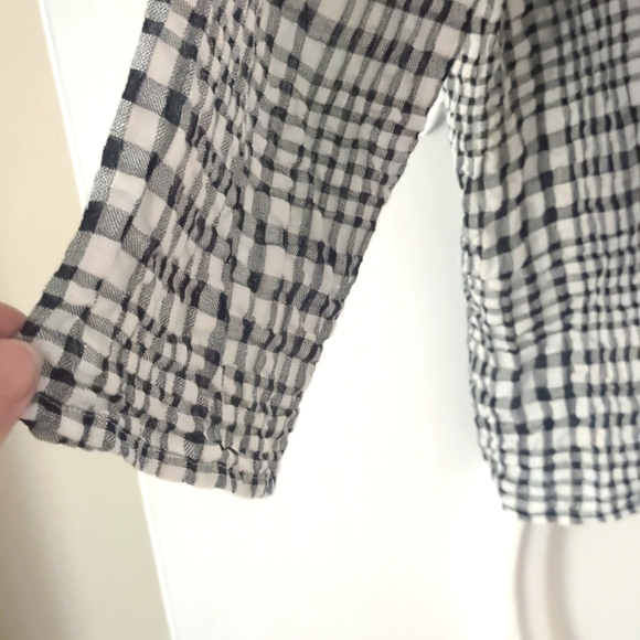 Eileen Fisher Boxy Linen Top Windowpane Check WhiteBlack Size LG Petite - Picture 5 of 9